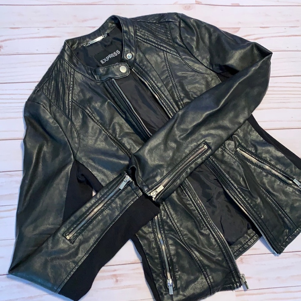 Express Black/Silver Pleather jacket - small